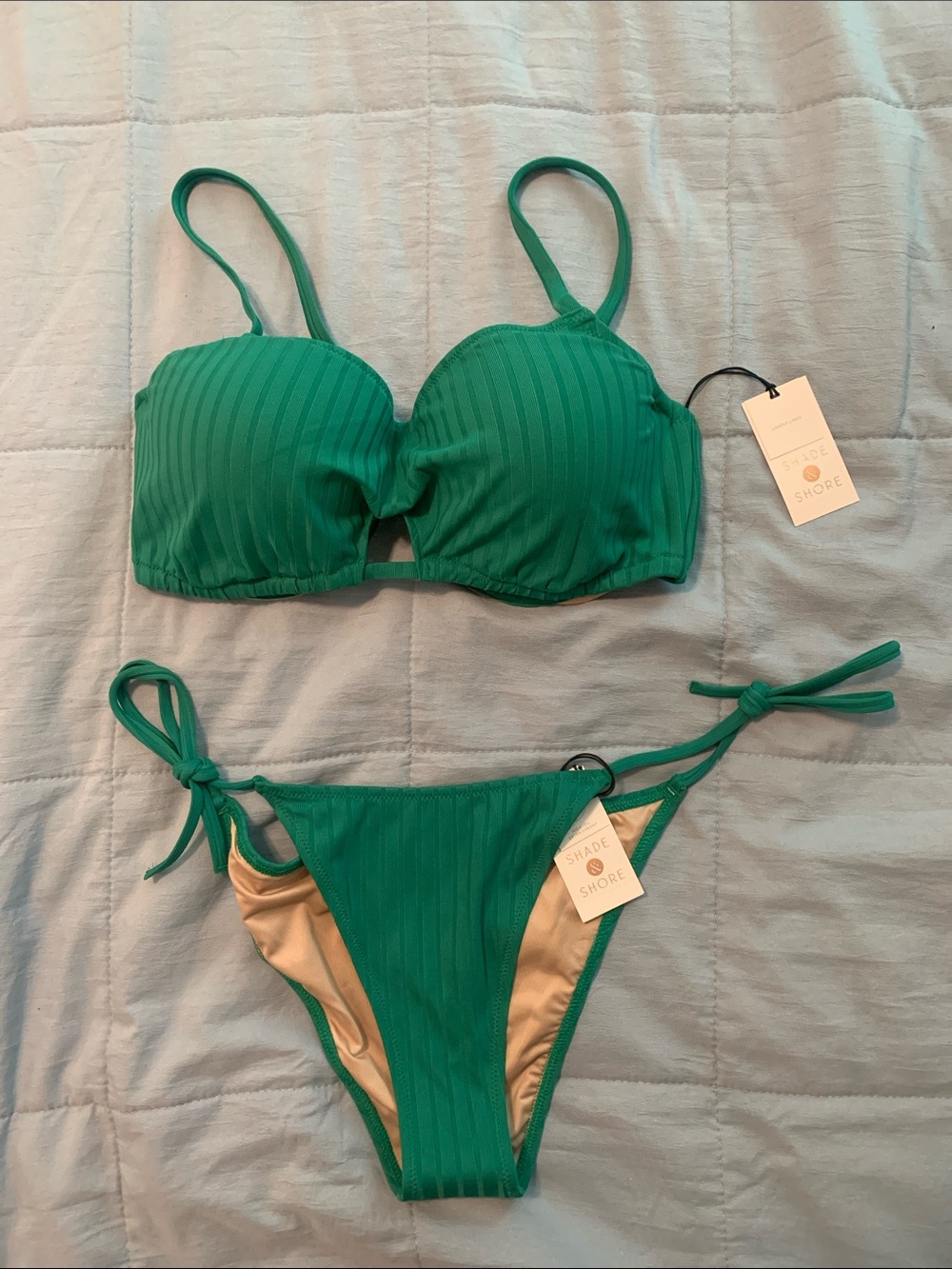 NWT Shade & Shore Green Ribbed Underwire Bikini Set Size M SUMMER CLEARANCE